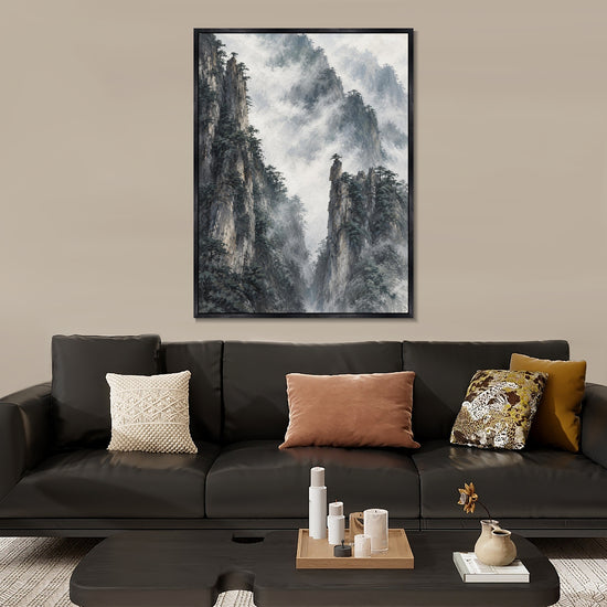 INVIN ART Framed Canvas 100% Handpainted Oil Painting Clouds Around Stone Peaks Wall Art