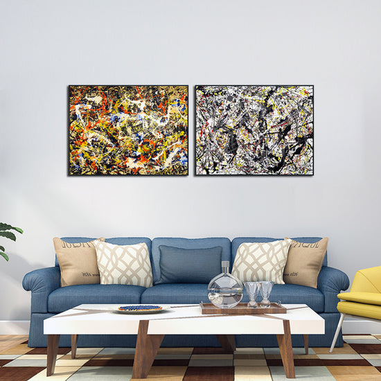 INVIN ART Framed Canvas Giclee Print Extra Large Art Combo Painting 2 Pieces by Jackson Pollock Wall Art Series#11 Living Room Home Office Decorations(Black Slim Frame,28"x40"Each Piece)