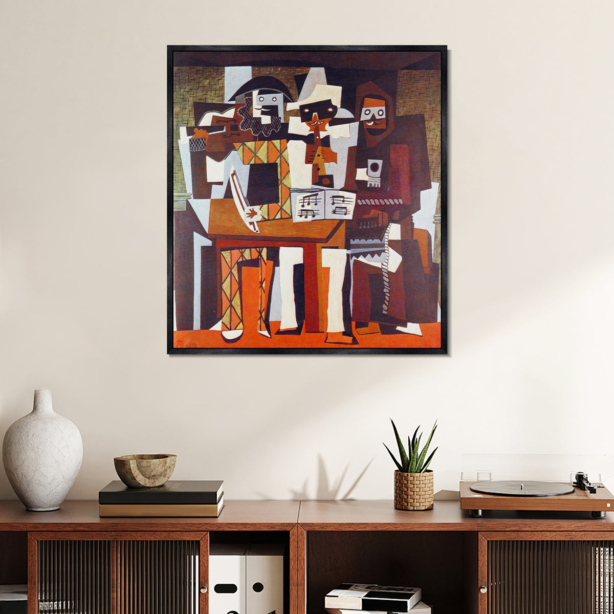 INVIN ART Framed Canvas Giclee Print Art Three Musicians by Pablo Picasso Wall Art