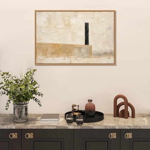 INVIN ART Framed Canvas 100% Handpainted Oil Painting Black Line Above the Sand Wall Art