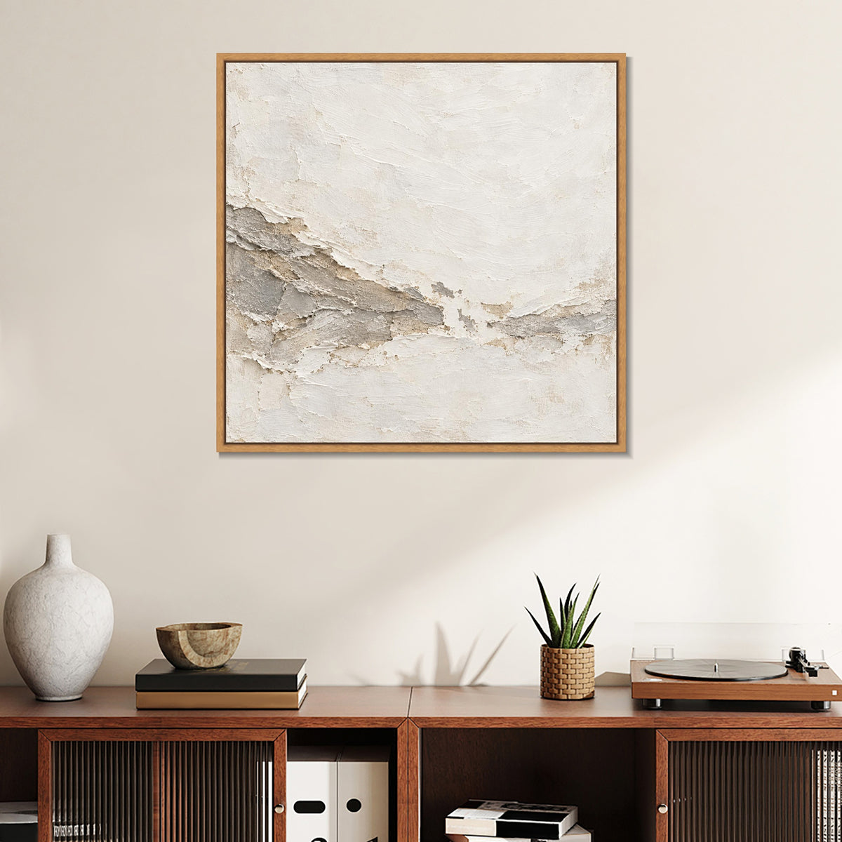 INVIN ART Framed Canvas 100% Handpainted Oil Painting Chalk Tidemark Wall Art