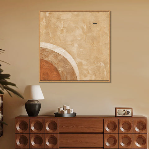 INVIN ART Framed Canvas 100% Handpainted Oil Painting Ochre Curves Wall Art