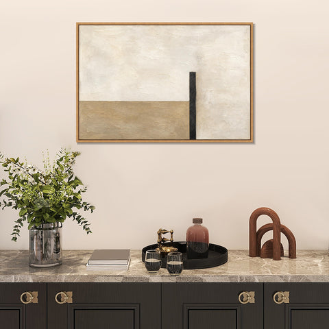 INVIN ART Framed Canvas 100% Handpainted Oil Painting Sand and a Black Upright Wall Art