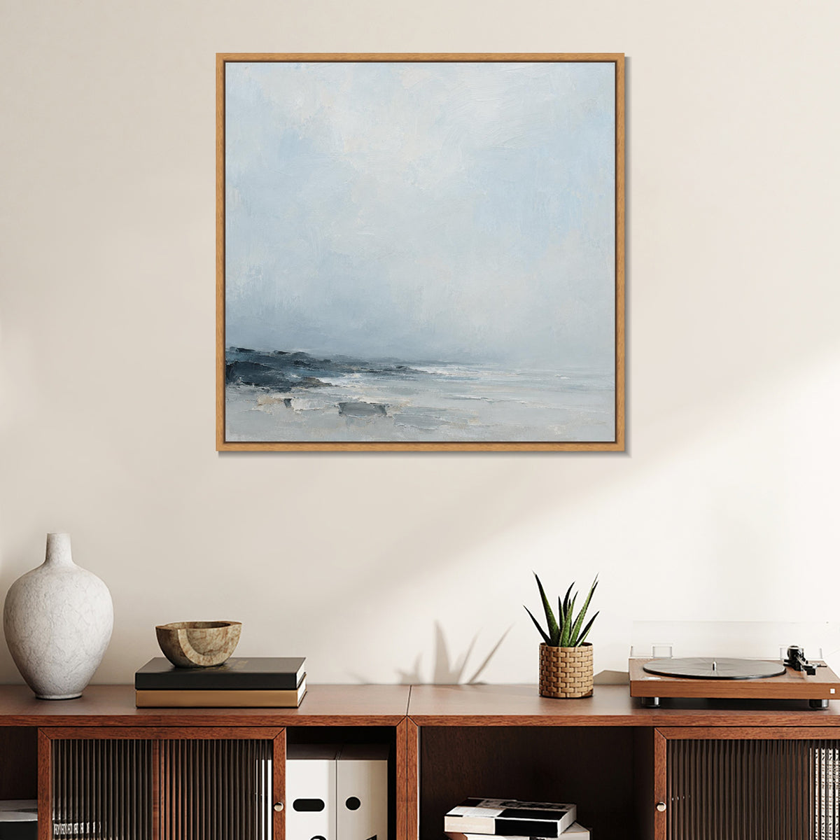 INVIN ART Framed Canvas 100% Handpainted Oil Painting Low Shore in Mist Wall Art