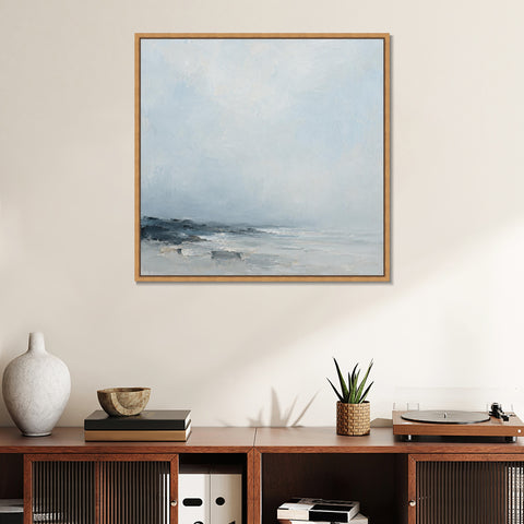 INVIN ART Framed Canvas 100% Handpainted Oil Painting Low Shore in Mist Wall Art