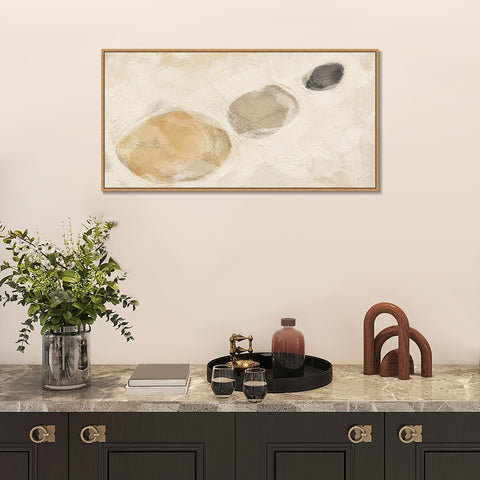 INVIN ART Framed Canvas 100% Handpainted Oil Painting Three Pebble Shapes Wall Art