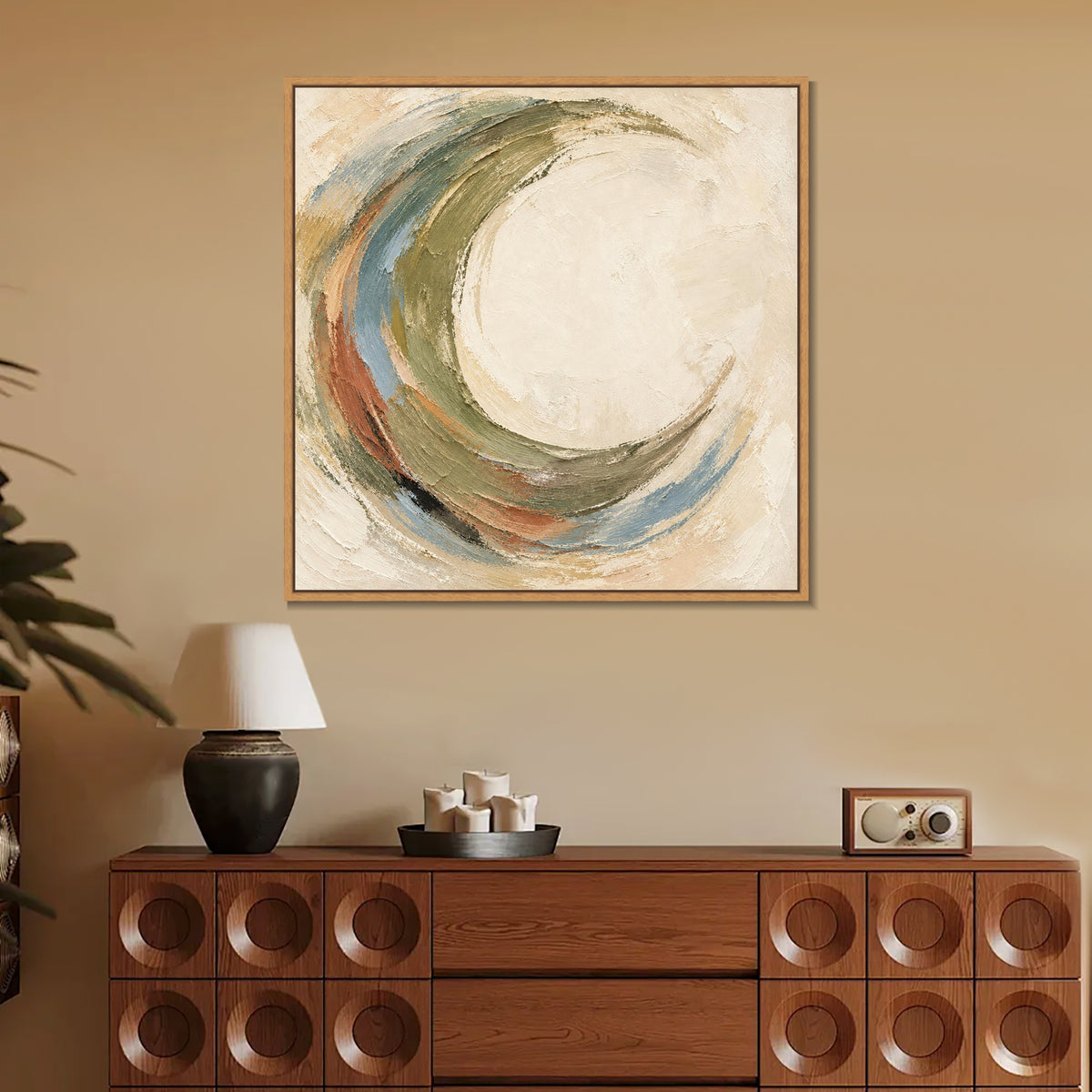 INVIN ART Framed Canvas 100% Handpainted Oil Painting Circular Current Wall Art