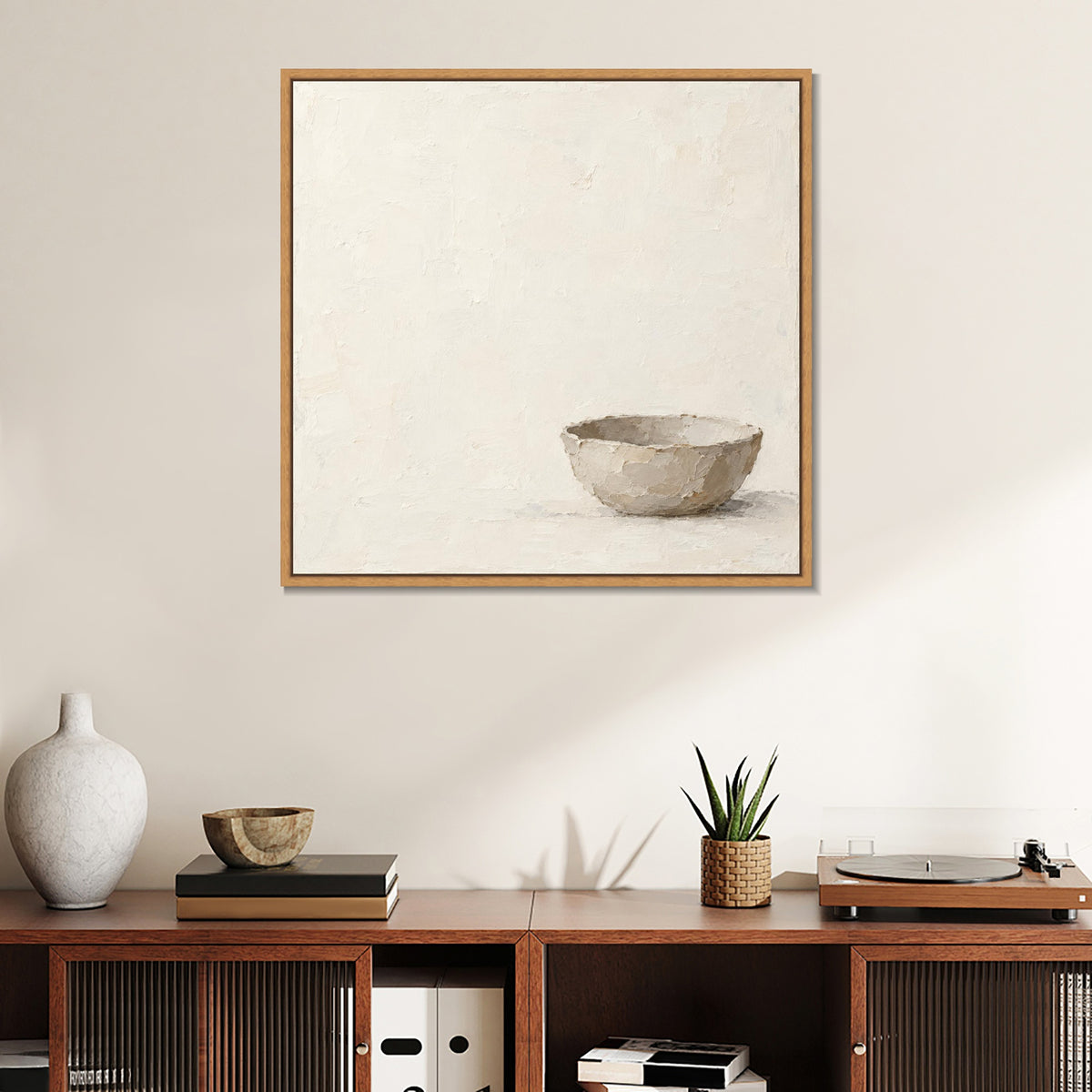 INVIN ART Framed Canvas 100% Handpainted Oil Painting An Empty Bowl Wall Art