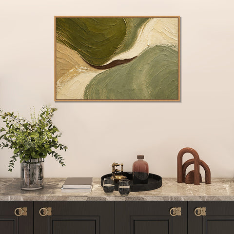 INVIN ART Framed Canvas 100% Handpainted Oil Painting Between Green Hills Wall Art