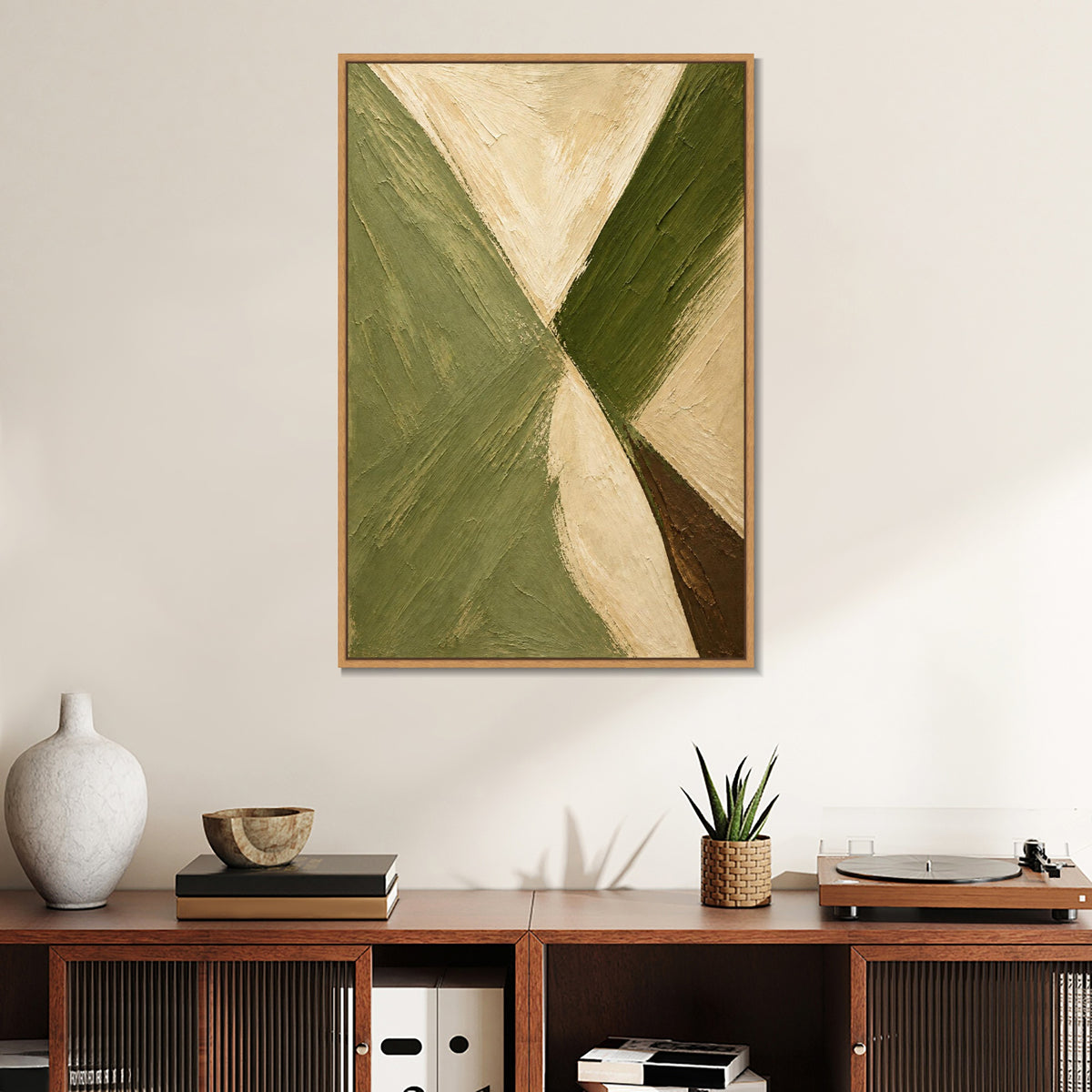 INVIN ART Framed Canvas 100% Handpainted Oil Painting Crossing Green Bands Wall Art