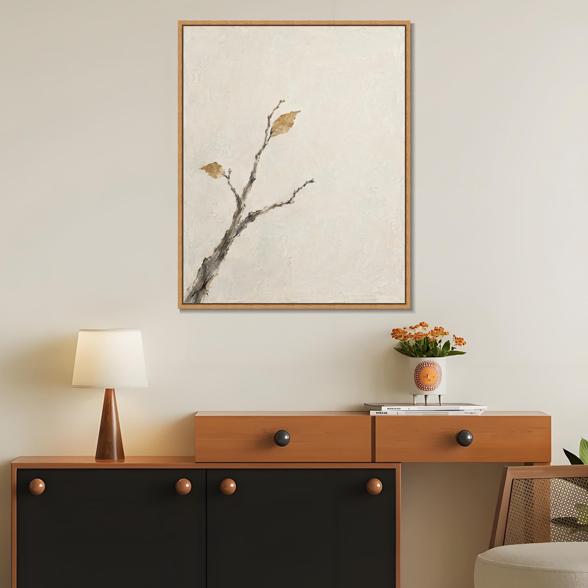 INVIN ART Framed Canvas 100% Handpainted Oil Painting Branch in Open Space Wall Art