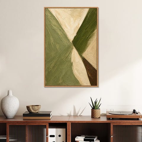 INVIN ART Framed Canvas 100% Handpainted Oil Painting Crossing Green Bands Wall Art