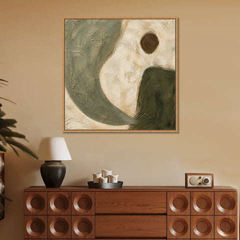 INVIN ART Framed Canvas 100% Handpainted Oil Painting Curves and a Brown Circle Wall Art