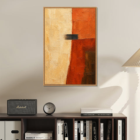 INVIN ART Framed Canvas 100% Handpainted Oil Painting Ochre and Rust Divide Wall Art
