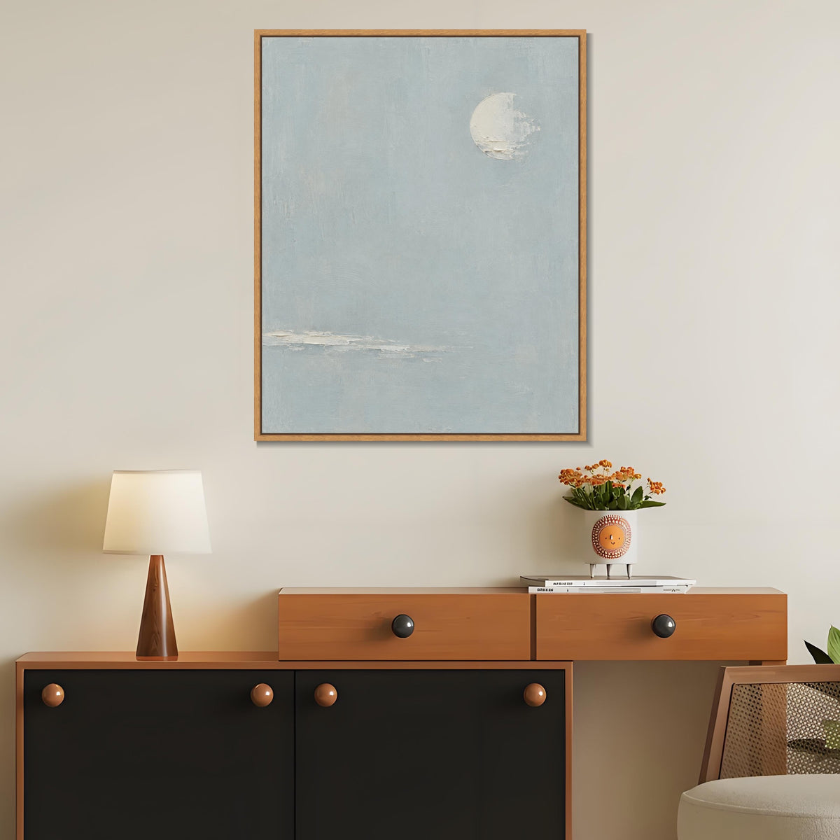 INVIN ART Framed Canvas 100% Handpainted Oil Painting Moon Above the Shallows Wall Art