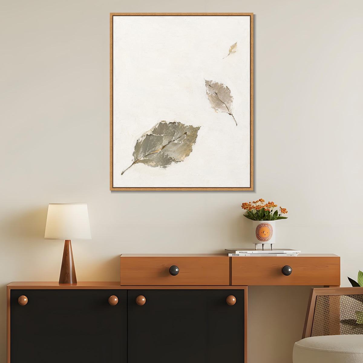 INVIN ART Framed Canvas 100% Handpainted Oil Painting Leaves Held by the Wind Wall Art