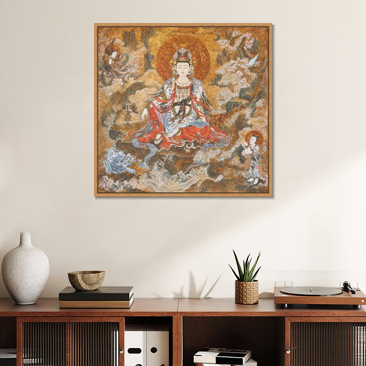 INVIN ART Framed Canvas 100% Handpainted Oil Painting Guanyin Among Blossoms Wall Art