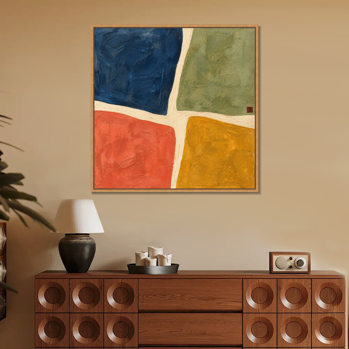 INVIN ART Framed Canvas 100% Handpainted Oil Painting Four Fields of Color Wall Art