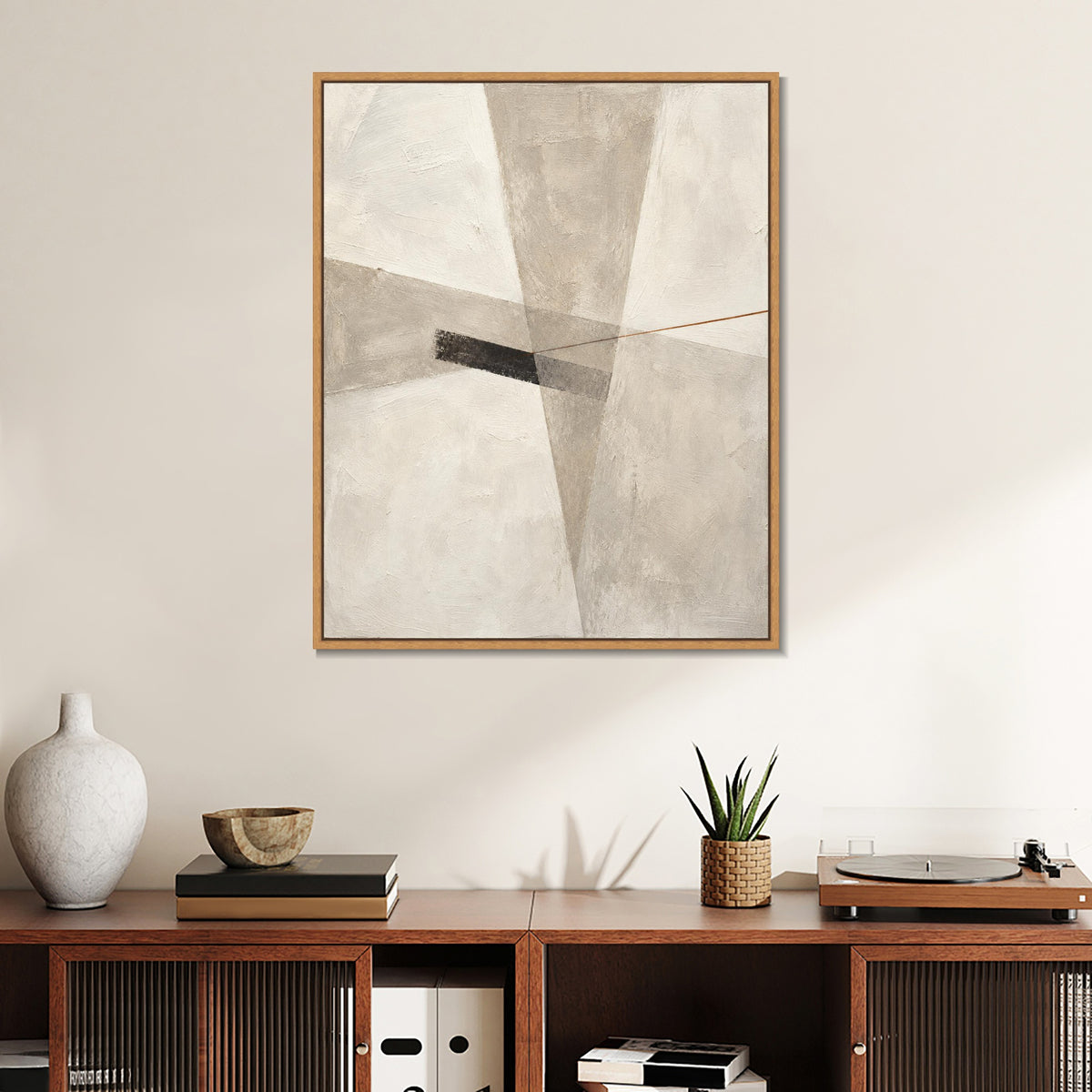 INVIN ART Framed Canvas 100% Handpainted Oil Painting Intersecting Gray Planes Wall Art