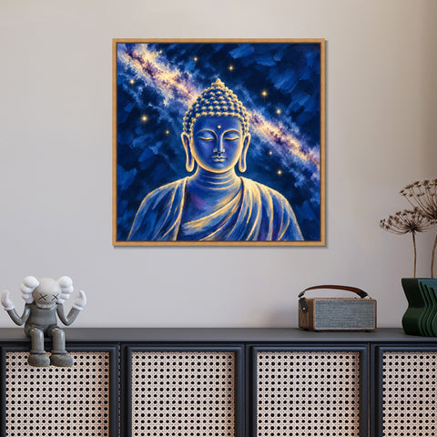 INVIN ART Framed Canvas 100% Handpainted Oil Painting Buddha in the Starry Sky Wall Art