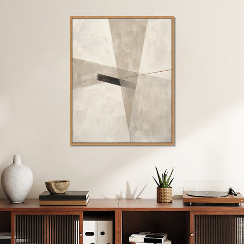 INVIN ART Framed Canvas 100% Handpainted Oil Painting Intersecting Gray Planes Wall Art