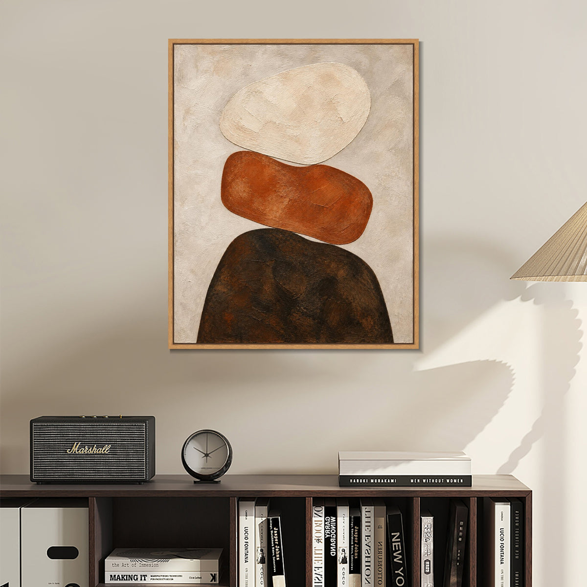 INVIN ART Framed Canvas 100% Handpainted Oil Painting Stacked Stone Shapes Wall Art