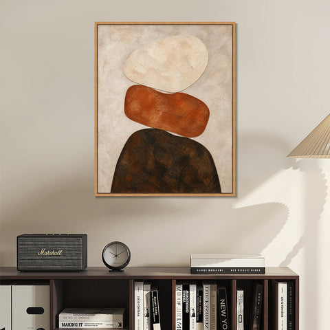 INVIN ART Framed Canvas 100% Handpainted Oil Painting Stacked Stone Shapes Wall Art