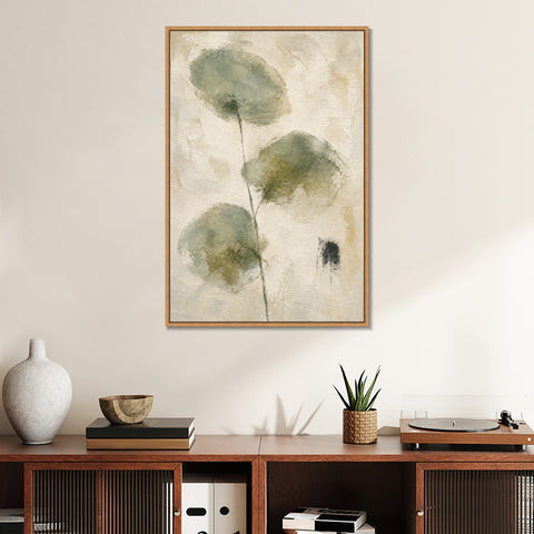 INVIN ART Framed Canvas 100% Handpainted Oil Painting Three Leaves on a Fine Stem Wall Art
