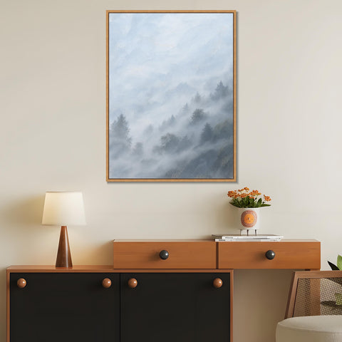 INVIN ART Framed Canvas 100% Handpainted Oil Painting Forest Slopes in Mist Wall Art