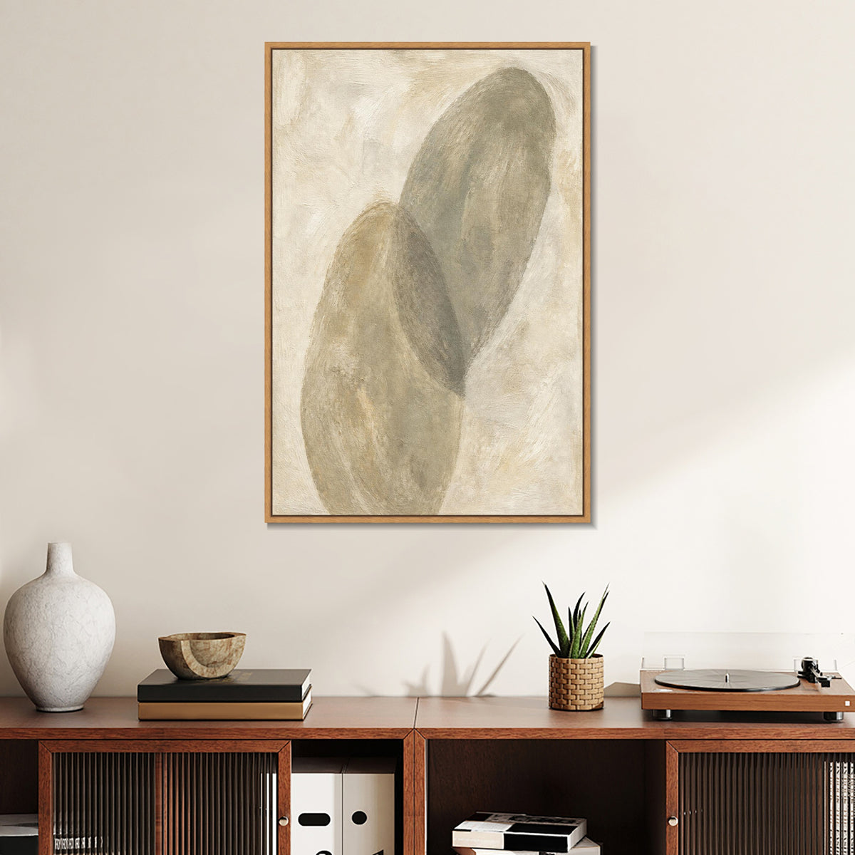 INVIN ART Framed Canvas 100% Handpainted Oil Painting Two Leaning Pebbles Wall Art