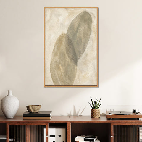 INVIN ART Framed Canvas 100% Handpainted Oil Painting Two Leaning Pebbles Wall Art