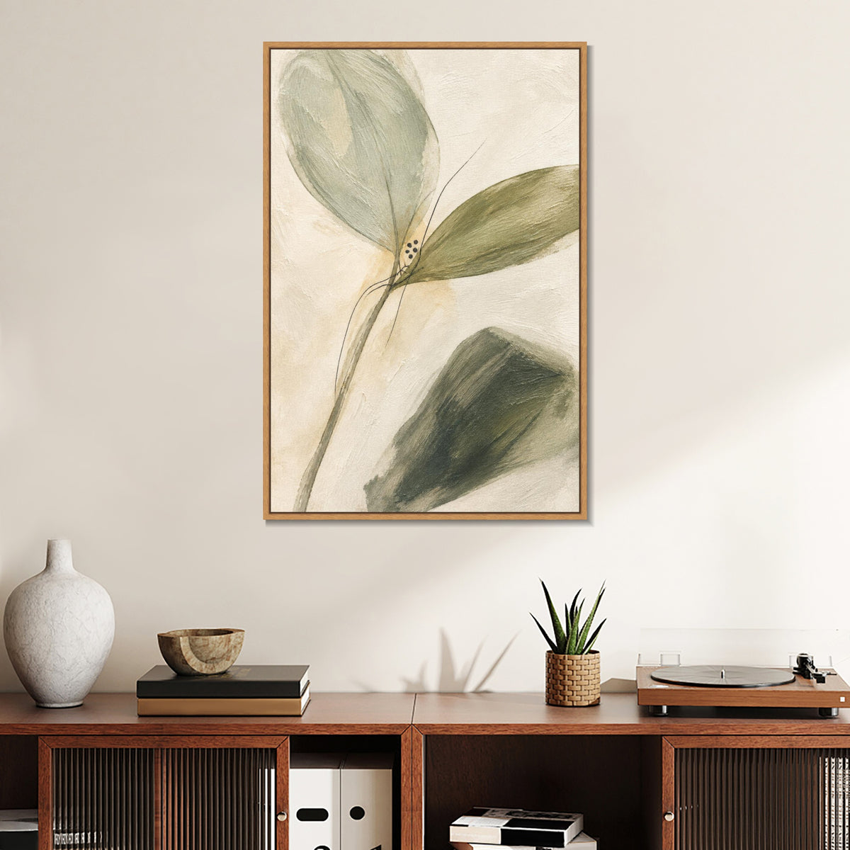 INVIN ART Framed Canvas 100% Handpainted Oil Painting Unfolding Green Leaves Wall Art