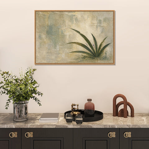 INVIN ART Framed Canvas 100% Handpainted Oil Painting Low Green Leaves Wall Art