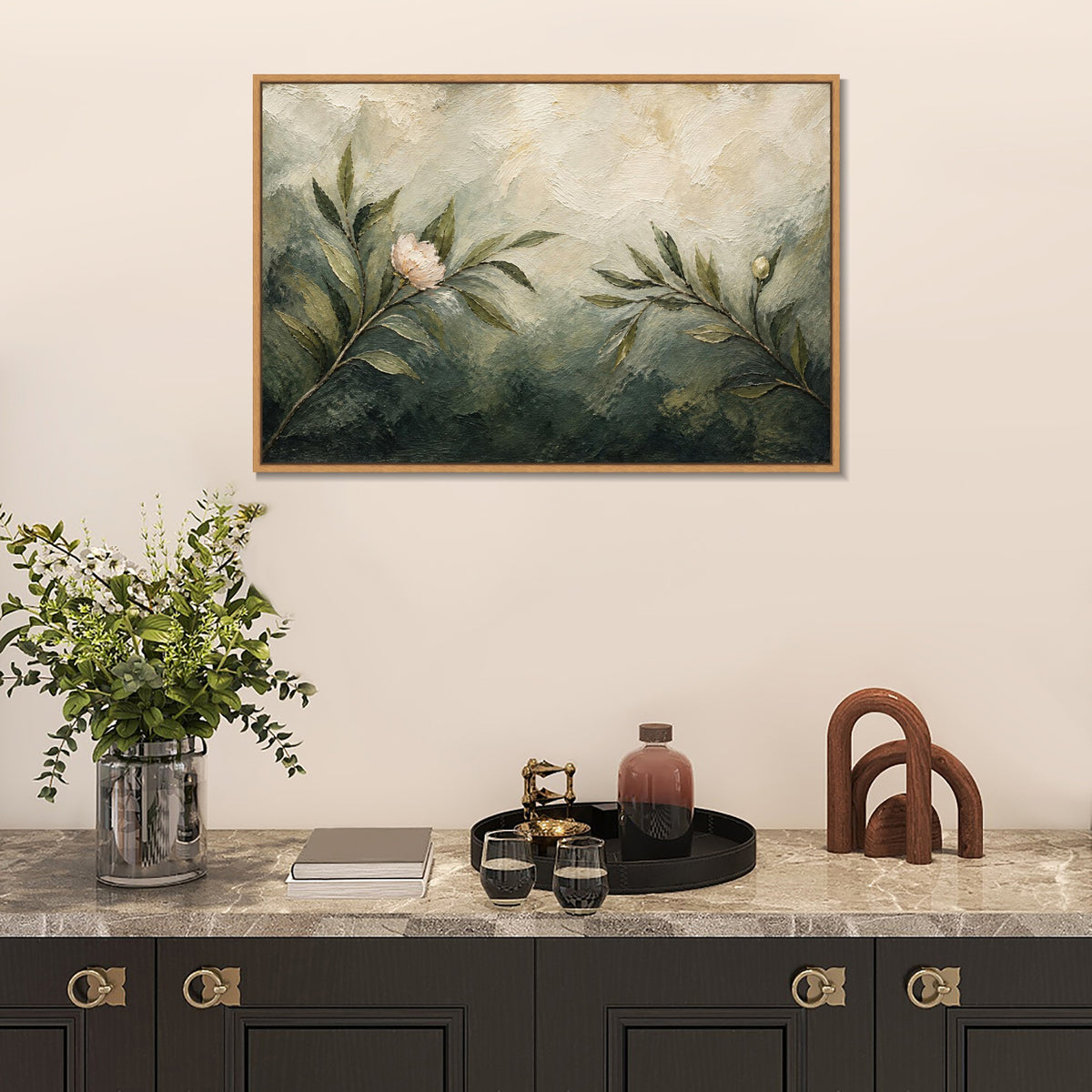 INVIN ART Framed Canvas 100% Handpainted Oil Painting First Blossom in the Green Wall Art