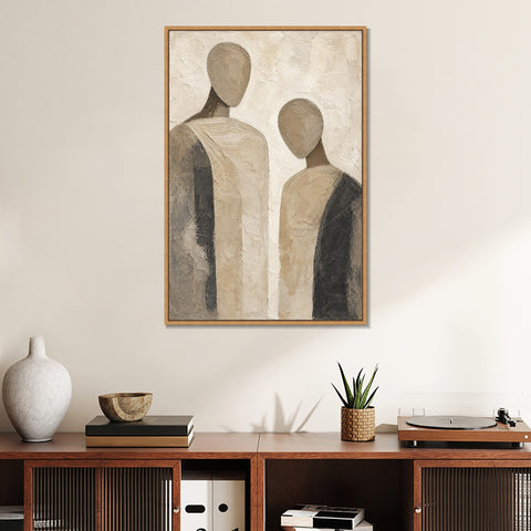 INVIN ART Framed Canvas 100% Handpainted Oil Painting Two Quiet Figures Wall Art