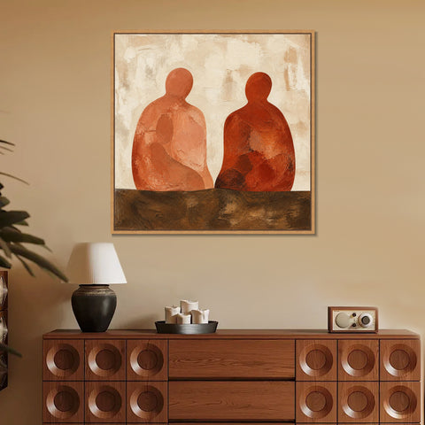 INVIN ART Framed Canvas 100% Handpainted Oil Painting Companions in Terracotta Wall Art