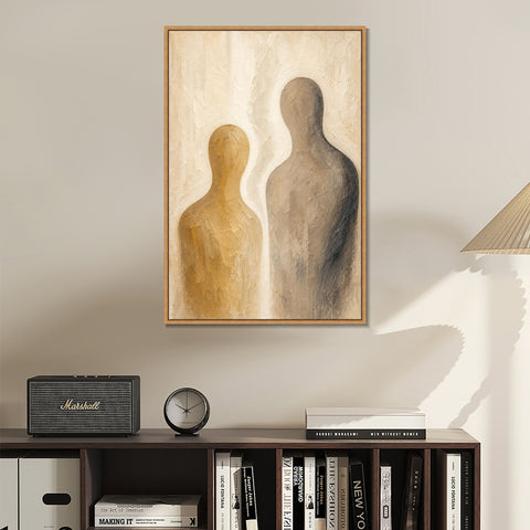INVIN ART Framed Canvas 100% Handpainted Oil Painting Together in Warm Light Wall Art
