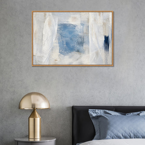 INVIN ART Framed Canvas 100% Handpainted Oil Painting Blue Window Traces Wall Art