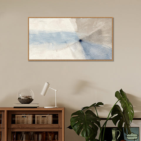 INVIN ART Framed Canvas 100% Handpainted Oil Painting Blue Gray Convergence Wall Art