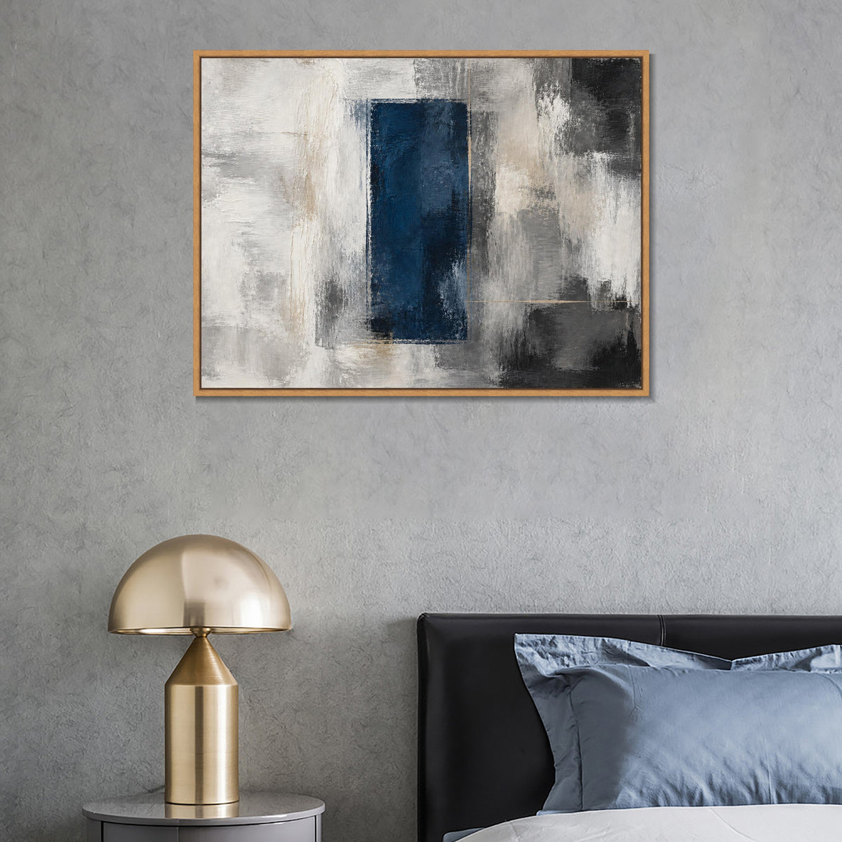INVIN ART Framed Canvas 100% Handpainted Oil Painting Deep Blue Panel Wall Art