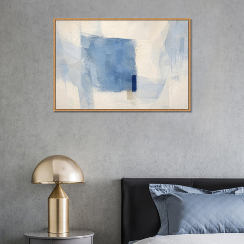 INVIN ART Framed Canvas 100% Handpainted Oil Painting Pale Blue Overlap Wall Art