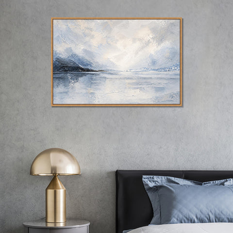 INVIN ART Framed Canvas 100% Handpainted Oil Painting Clear Lake and Distant Mountains Wall Art