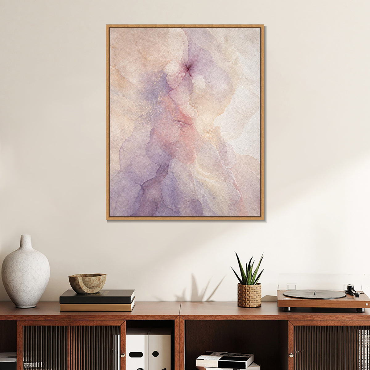 INVIN ART Framed Canvas 100% Handpainted Oil Painting Blush and Lavender Mist Wall Art