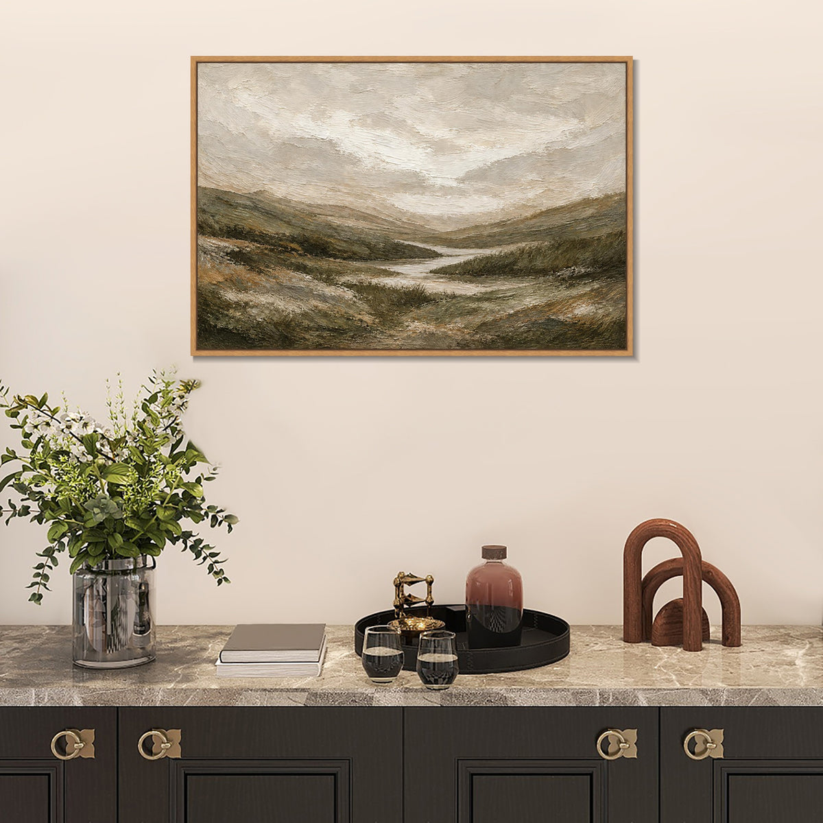 INVIN ART Framed Canvas 100% Handpainted Oil Painting Stream Through the Valley Wall Art