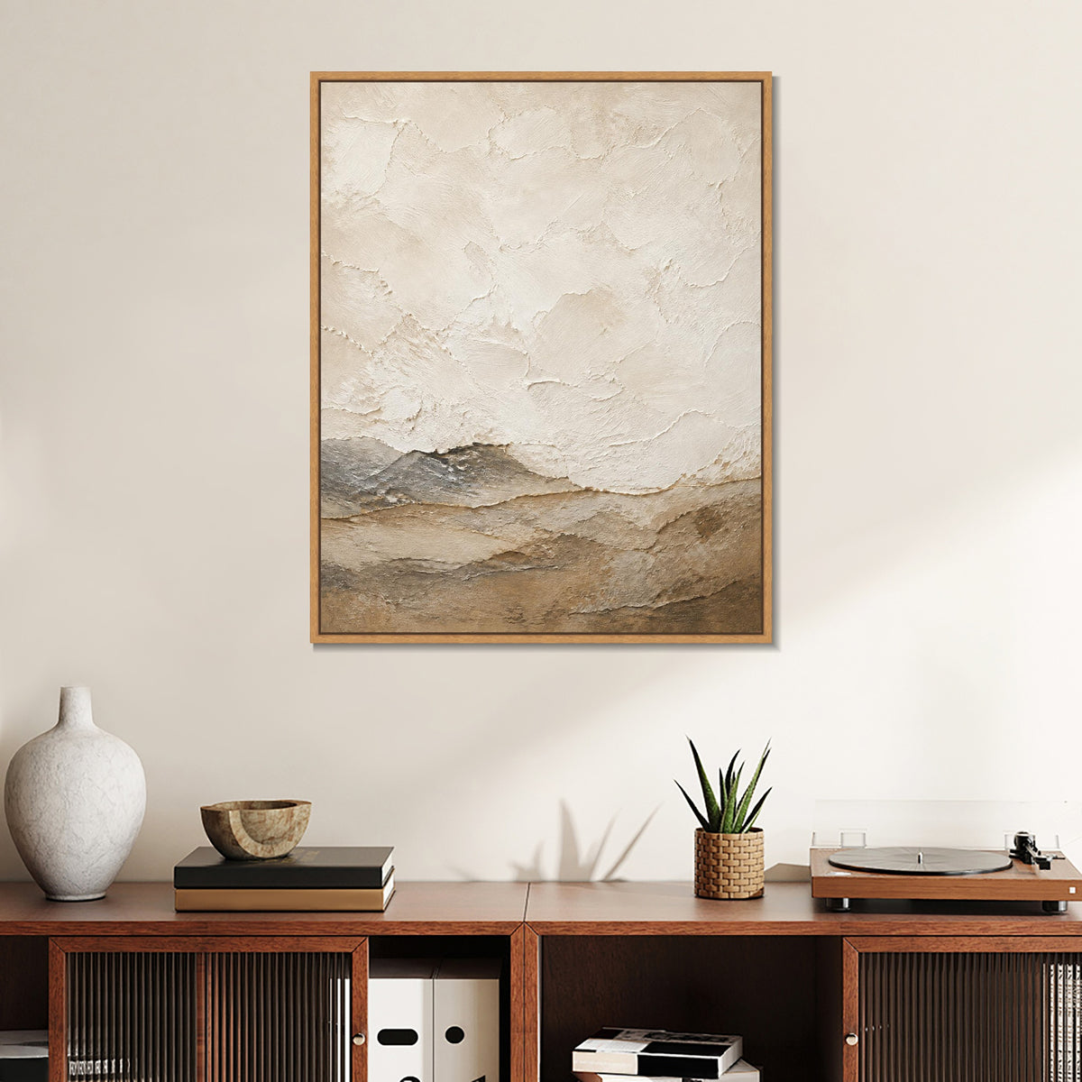 INVIN ART Framed Canvas 100% Handpainted Oil Painting White Clouds Above Low Hills Wall Art
