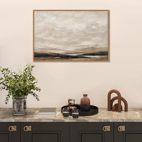 INVIN ART Framed Canvas 100% Handpainted Oil Painting Clouds Over Open Land Wall Art
