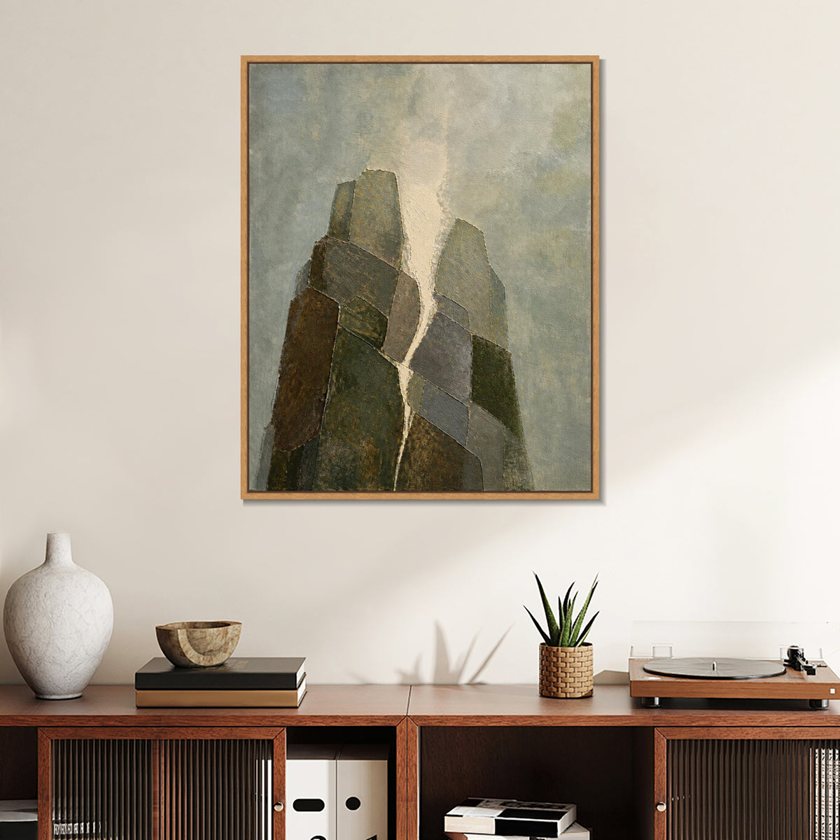 INVIN ART Framed Canvas 100% Handpainted Oil Painting Standing Stone Peaks Wall Art