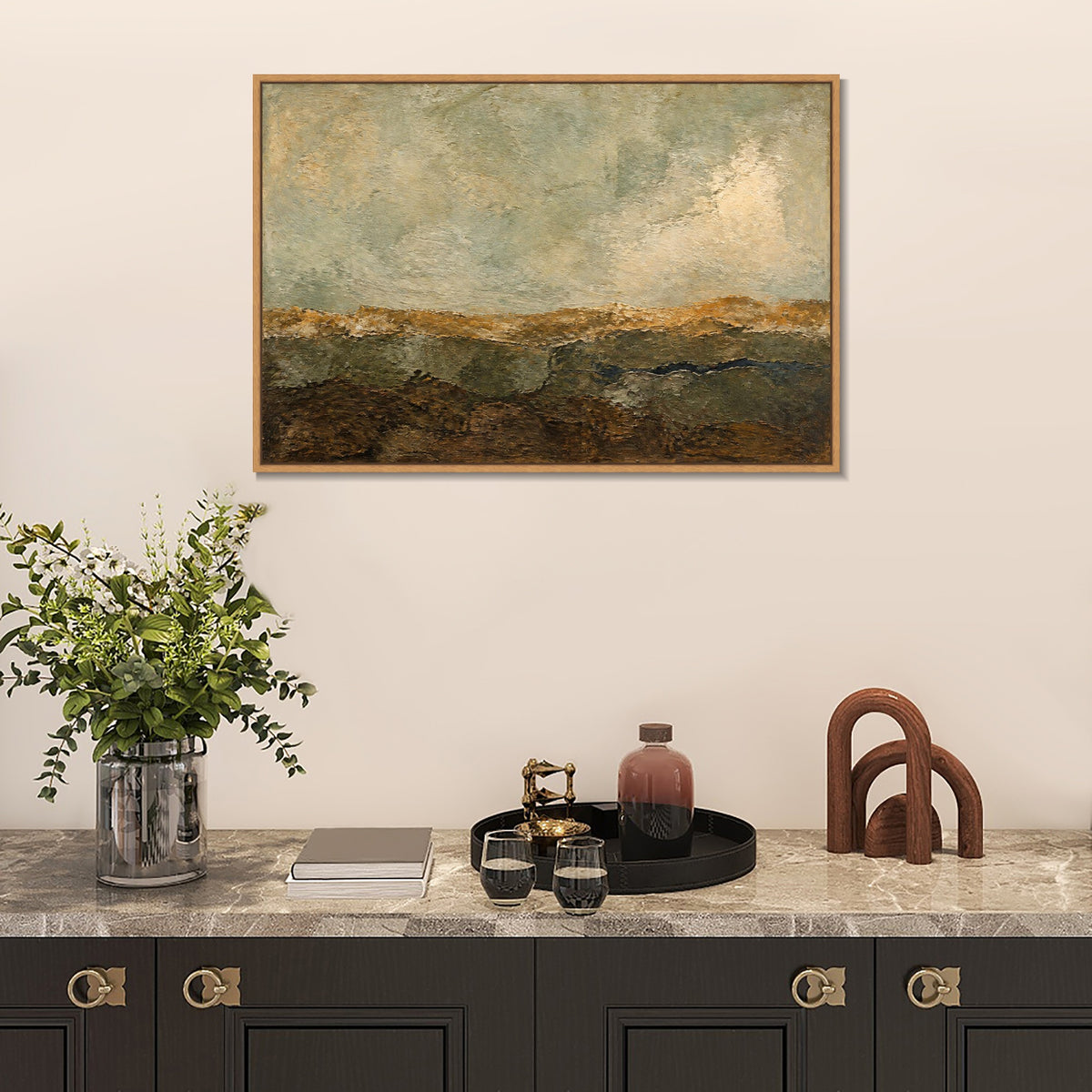 INVIN ART Framed Canvas 100% Handpainted Oil Painting Light on Distant Land Wall Art