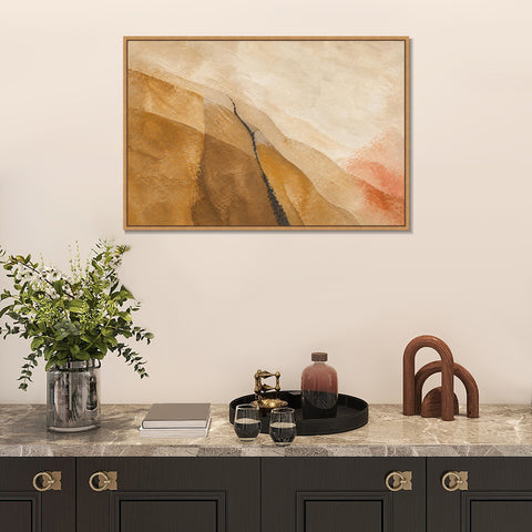 INVIN ART Framed Canvas 100% Handpainted Oil Painting Dark Line Through Ochre Slopes Wall Art