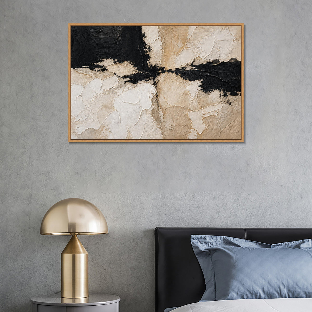 INVIN ART Framed Canvas 100% Handpainted Oil Painting Black and White Divide Wall Art
